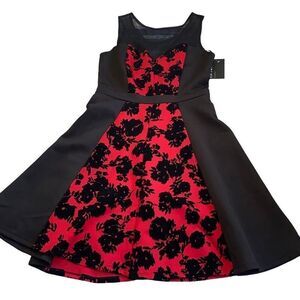 En Focus NWT Semi Formal Skater Dress Scuba Velvet Floral Vamp Romatic Goth M 8